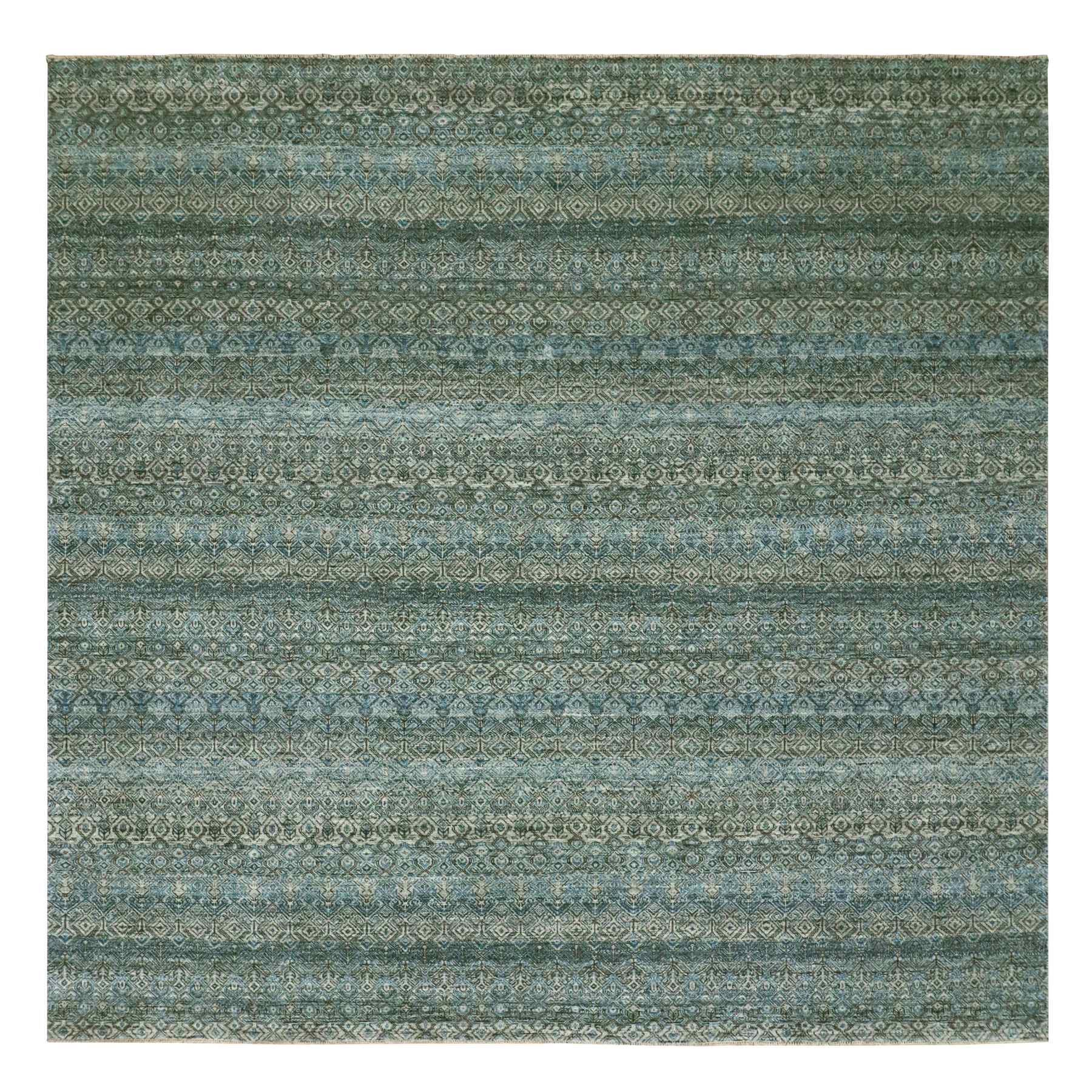 10'x10' Dodger Blue, Kohinoor Herat Plush Vibrant Wool, Hand Knotted, All Over Small Geometric Repetitive Diamond Shaped Motifs, Square Oriental Rug 